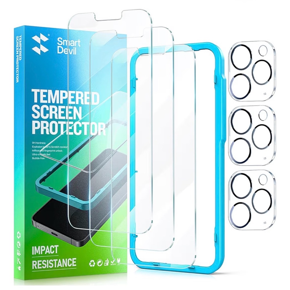 SMARTDEVIL 3 Pack Screen Protector for iPhone 14 Pro with 3-Pack Camera Lens